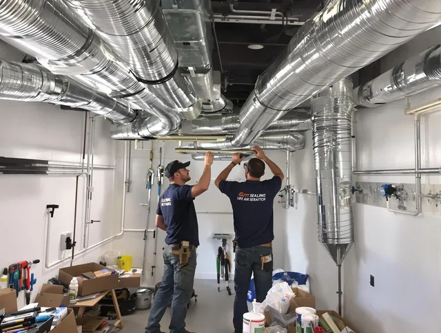 Lynnfield Air Duct Cleaning technician applying professional duct sealing solutions in Lynnfield