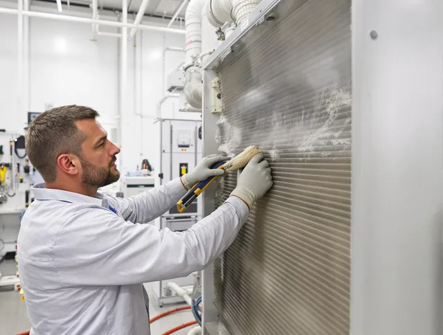 Lynnfield Air Duct Cleaning technician performing precision commercial coil cleaning at a Lynnfield business