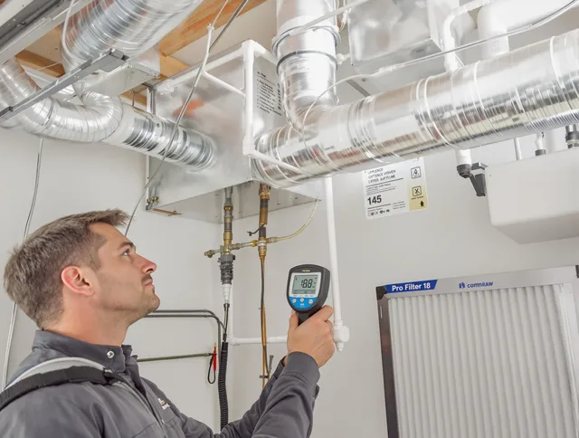 Lynnfield Air Duct Cleaning expert conducting detailed filter system inspection using diagnostic tools in Lynnfield