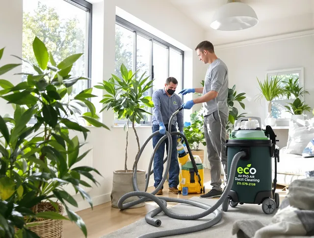 Lynnfield Air Duct Cleaning technician performing eco-friendly duct cleaning using sustainable methods in Lynnfield